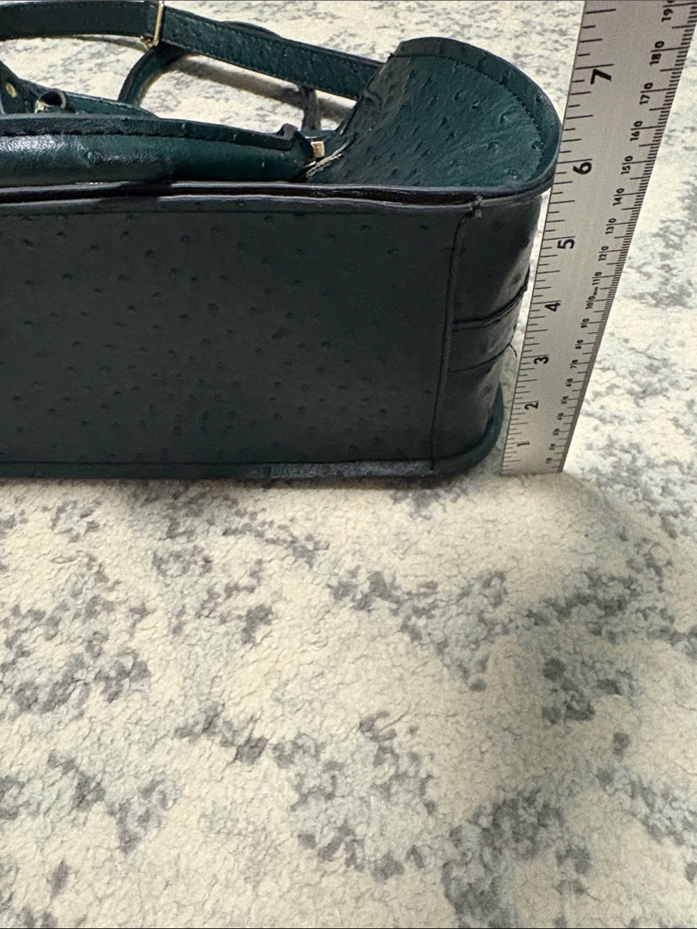 London Fog Dark Green Ostrich-Embossed Simulated Leather Satchel Handbag - Picture 12 of 12